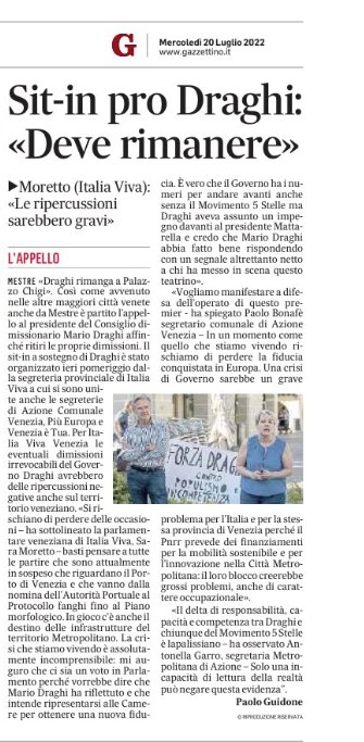 2022-07-20 Gazzettino Sit In pro Draghi