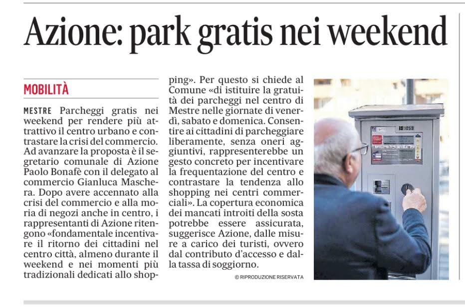 2025-04-26 Gazzettino Azione parck gratis nei weekand