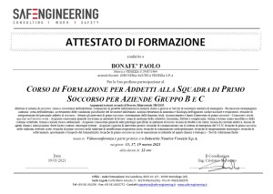 Bonafe paolo Corso squadra 1 soccorso Aziende gr B+C