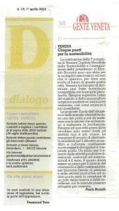 2022-03-31 Gente veneta - Venezia 5 punti per la sostenibilità 2
