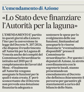 2025-01-17 Gazzettino - Lo_Stato_deve_finaziare_Autorità_della_laguna_emendamento_azione