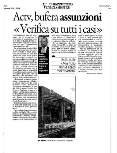 ACTV - A seguito denuncia USB e PDL - Richiesta Chiarimenti su assunzioni da parte dei Consiglieri Bonafè e Scalabrin.