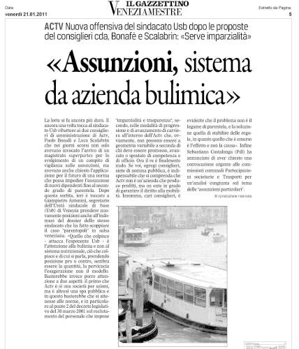 Dichiarazione USB su proposta Consiglieri Bonafè e Scalabrin su selez pers