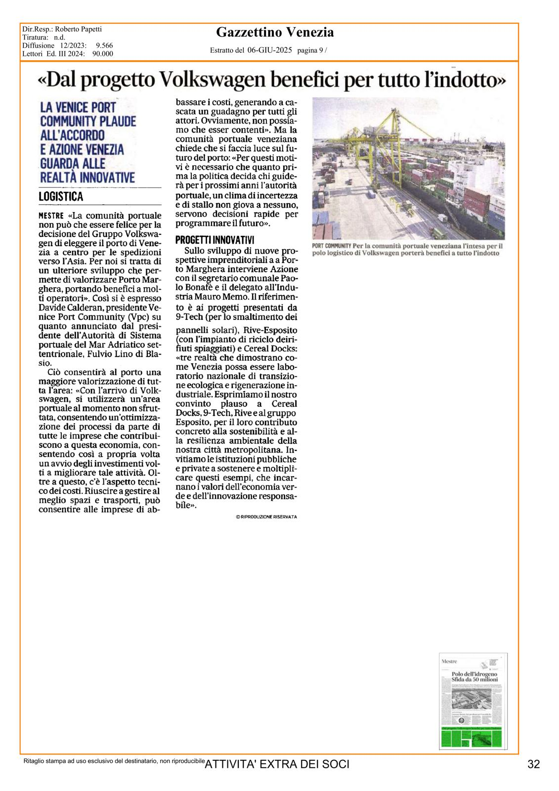 2025-06-05 Gazzettino Benefici all indotto Cereal Docks e 9-Tech a Marghera e Fusina rs