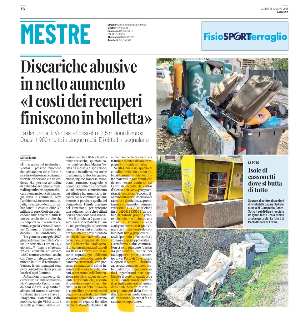 Azione Venezia: “Emergenza rifiuti e discariche abusive a Mestre_ danno economico e civile. Via Resia simbolo di un fallimento”